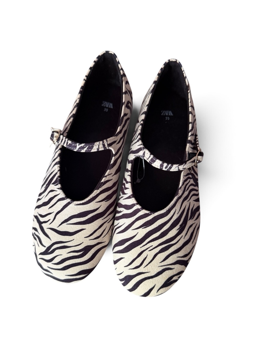 ZARA Girls Mary Jane zebra Buckled Ballet Flats NWT Sz 35
